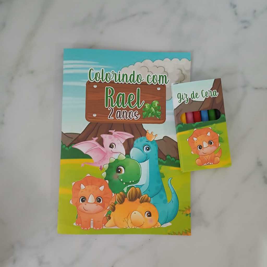 Kit Colorir Dino Baby Menino - Dinossauro - Personalizados - Giz de Cera - Lembrancinha - Aniversário - Pintura