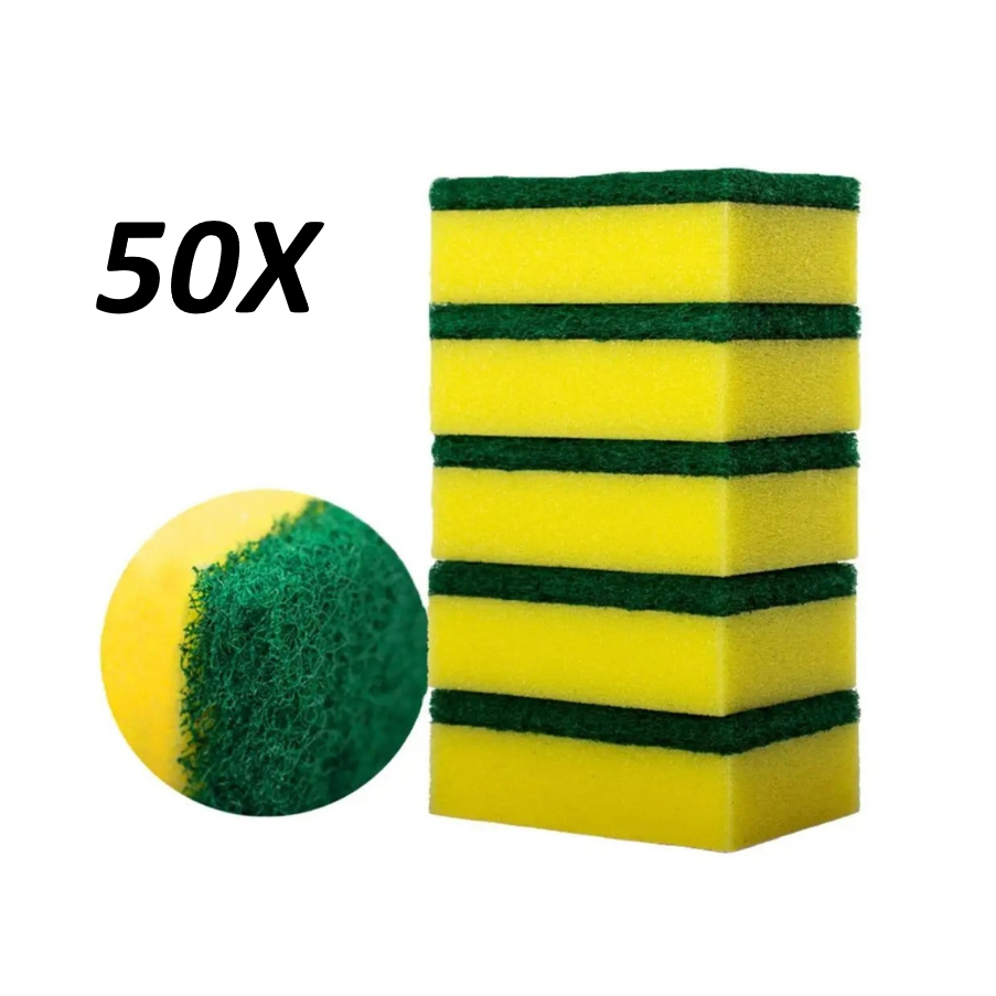 Kit com 50 Esponjas de Louça Dupla Face Multiuso - Limpeza Pesada e Suave em Oferta na Shopee