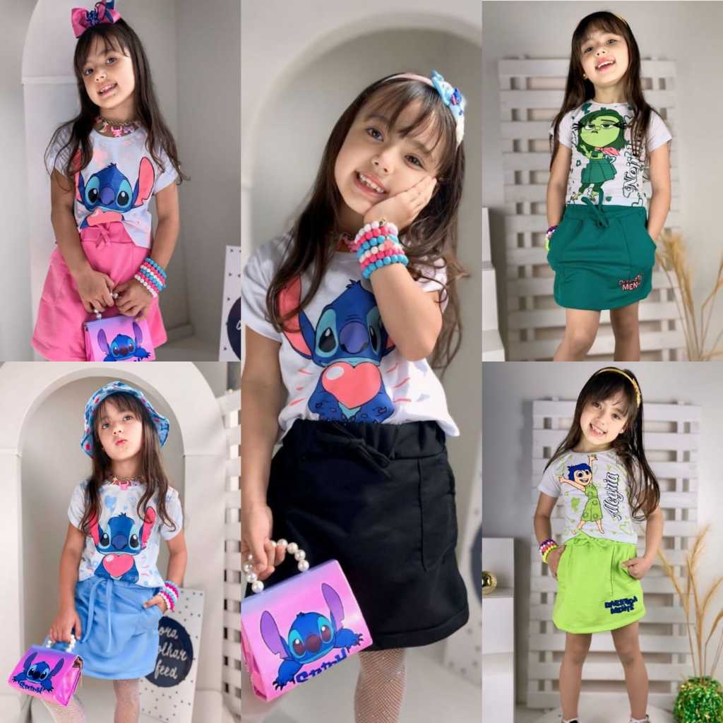 Conjunto Roupa Infantil Menina Baby look Short-saia Feminino 4 ao 12 Anos em Oferta na Shopee