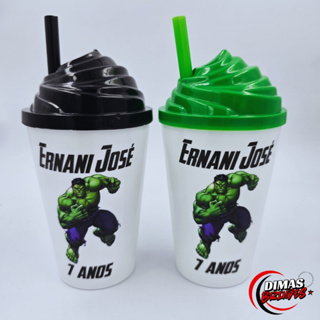 Copos Twister 300ML Personalizado Com Tampa e Canudo Hulk (Qualquer Tema) em Oferta na Shopee