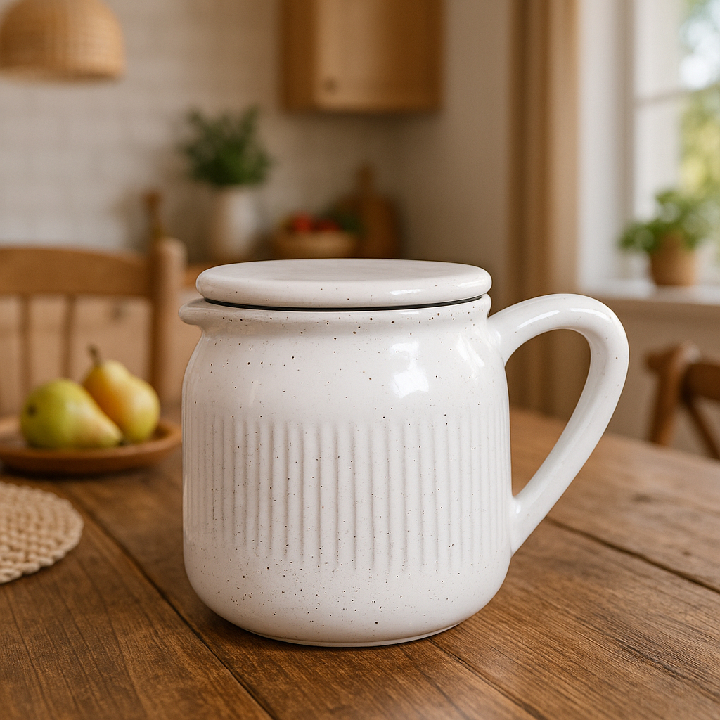 Jarra Leiteira com Tampa para Chá Leite Café Suco - Cerâmica Mesa Posta