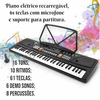 Teclado Musical 61 Teclas + Microfone Teclado Piano Órgão Instrumento Musical