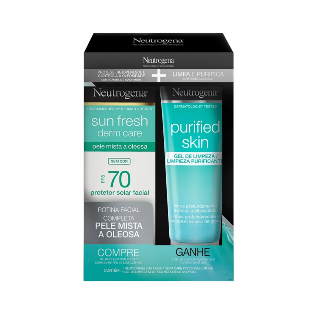 Kit Neutrogena Protetor Solar Sun Fresh Derm Care FPS70 40g + Gel de Limpeza Purified Skin 60g
