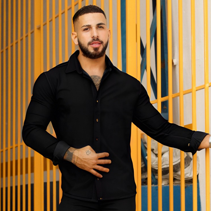 Camisa Masculina Algodão Manga Longa Masculina Social Jeans Slim Fit Social Casual em Oferta na Shopee