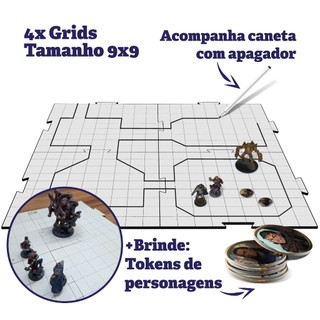 Grid riscável para RPG de mesa com tokens de personagens e caneta Para D&D Tormenta Grid de batalha