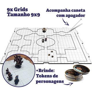Kit RPG de mesa com Grid riscável, tokens e caneta D&D Tormenta Ordem paranormal Grid de batalha