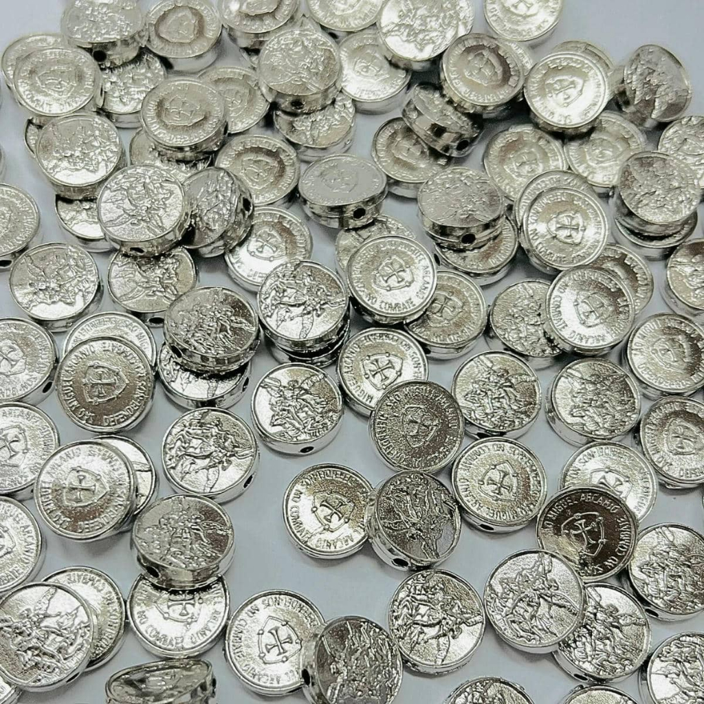 Passante para Terços São Miguel Arcanjo em Metal 30 unidades - Terços e Pulseiras São Miguel Niquel - Escudo arcanjo