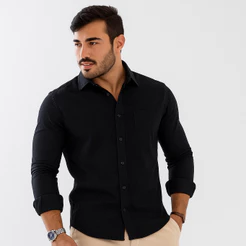 Camisa Jeans Masculina Manga Longa Slim Fit Social