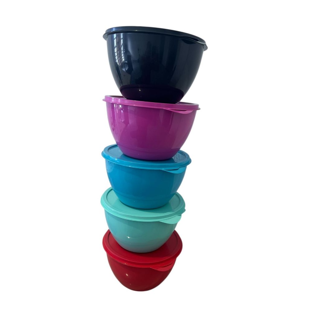 kit 5 saladeiras 3 litros coloridas vasilhas potes tapoer com tampa
