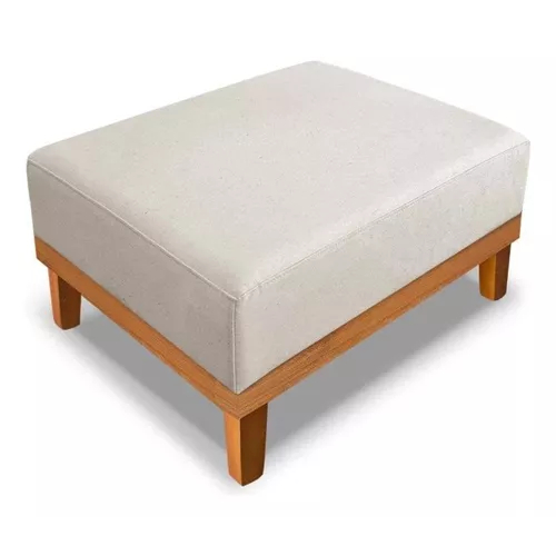 Puff Decorativo Sala De Estar Isa Linho Madeira Rr Design