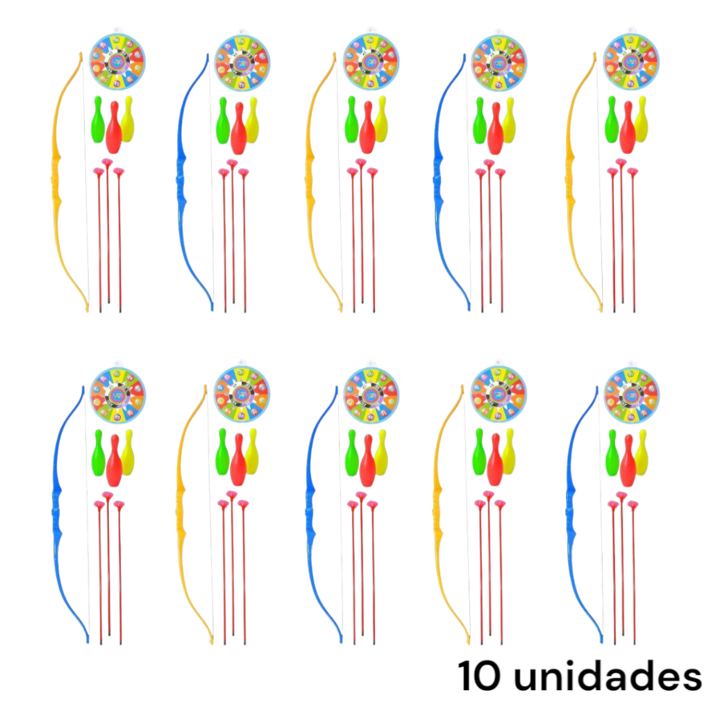 10 brinquedo infantil criança arco e flecha completo tiro ao alvo prenda lembrancinha festa gincana