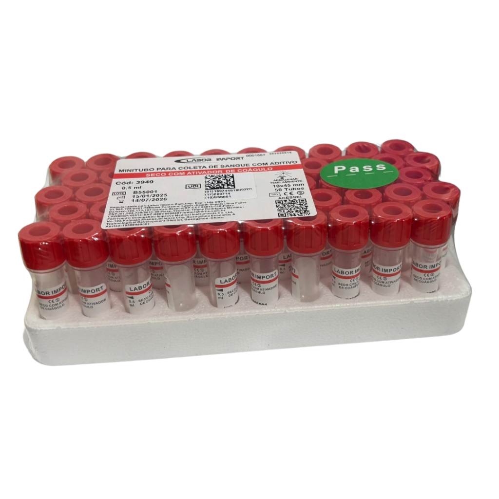 Mini Tubo Seco com Ativador de Coágulo 0,5 ML C/50 Unidades - Labor Import