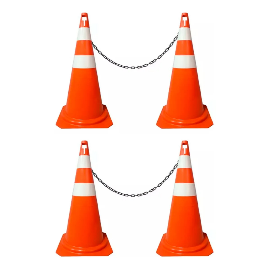 4 Cones Sinalização Segurança Pvc 75cm + 4 Metros de Corrente em Oferta na Shopee