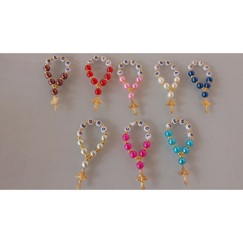 kit 10 mini terços de dedo personalizado religioso lembrancinha batizado eucaristia crisma