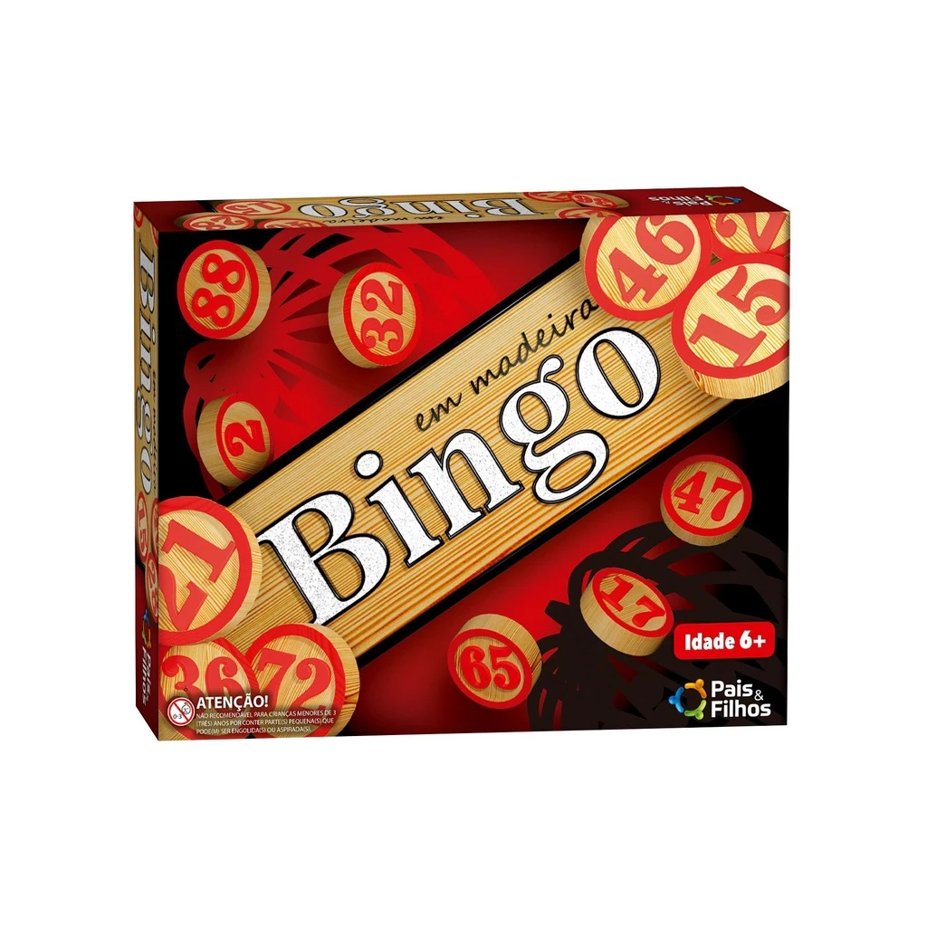 Jogo Bingo Tabuleiro Madeira 36 Peças 90 Cartelas Pais e Filhos 2806
