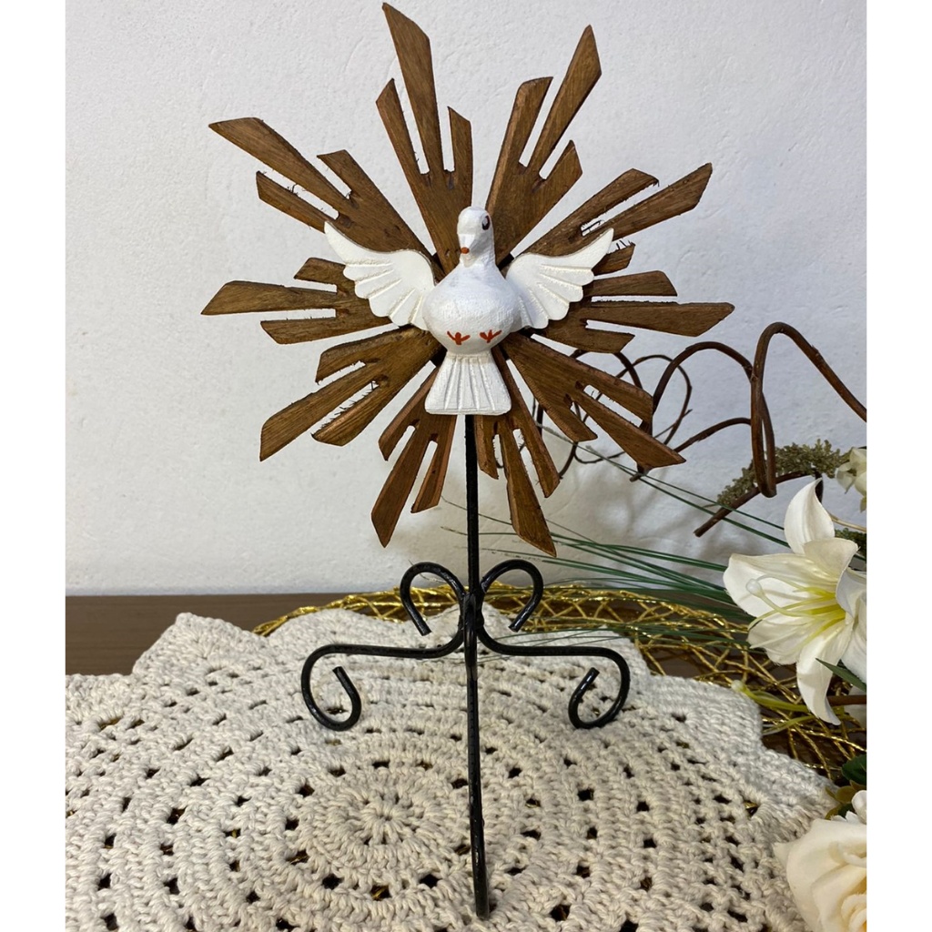Divino Espírito Santo Resplendor Base De Ferro Pedestal De Mesa Ostensório Presente  28 cm