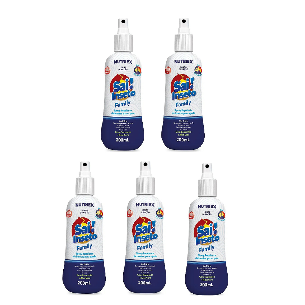 Kit 5 Repelentes Spray Sai Inseto Family 4H 200ml em Oferta na Shopee