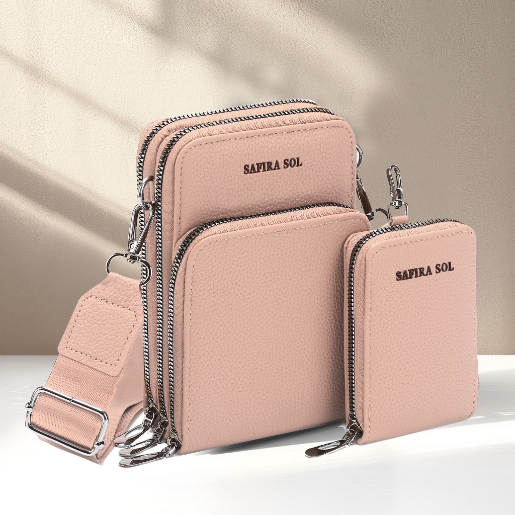 Bolsa Feminina Transversal 3 divisórias Porta Celular com Linda Carteira LT655 em Oferta na Shopee