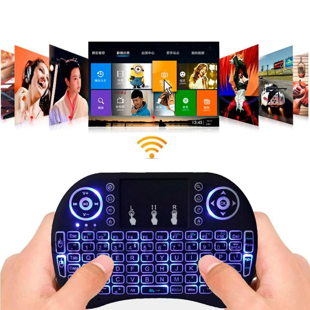 Mini Teclado Controle Sem Fio Para Smart Tv Tv Box Pc Muda De Cor Iuminado