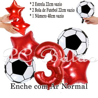 Kit 5 Balão Metalizado 2 BOLA DE FUTEBOL 22CM + Número 40cm VERMELHO + 2 Estrela 22CM VERMELHO Festa em Oferta na Shopee