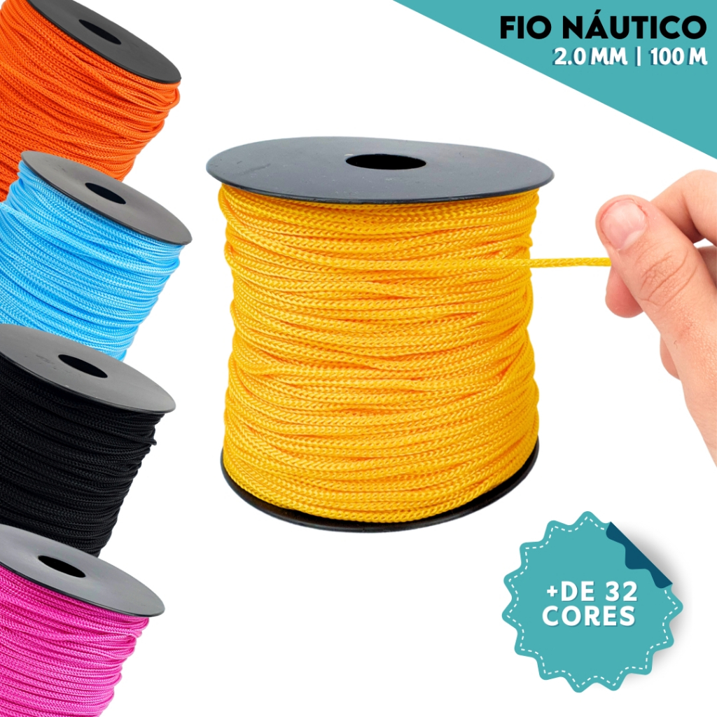 Fio Náutico de Polipropileno 2mm Com 100 Metros -  Ideal para Artesanato, Pulseiras e Crochê - MN