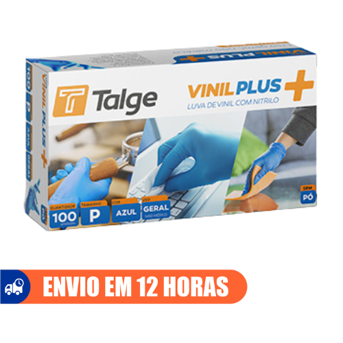 Luva Descartável Vinil + Nitrilo Azul Sem Pó 100un Talge