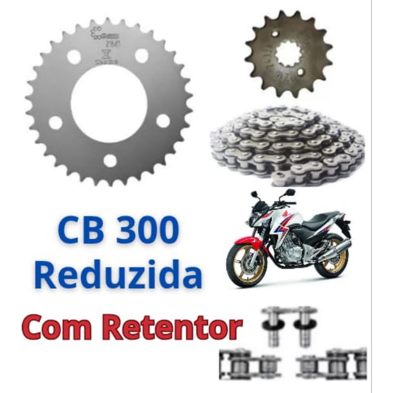 Kit Relação/Transmissão/Tração CB 300 Reduzida (Com e Sem Retentor) De 2009 Até 2015 em Oferta na Shopee