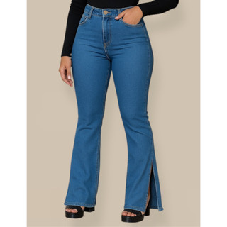 Calça Jeans Feminina Flare com Abertura Lateral