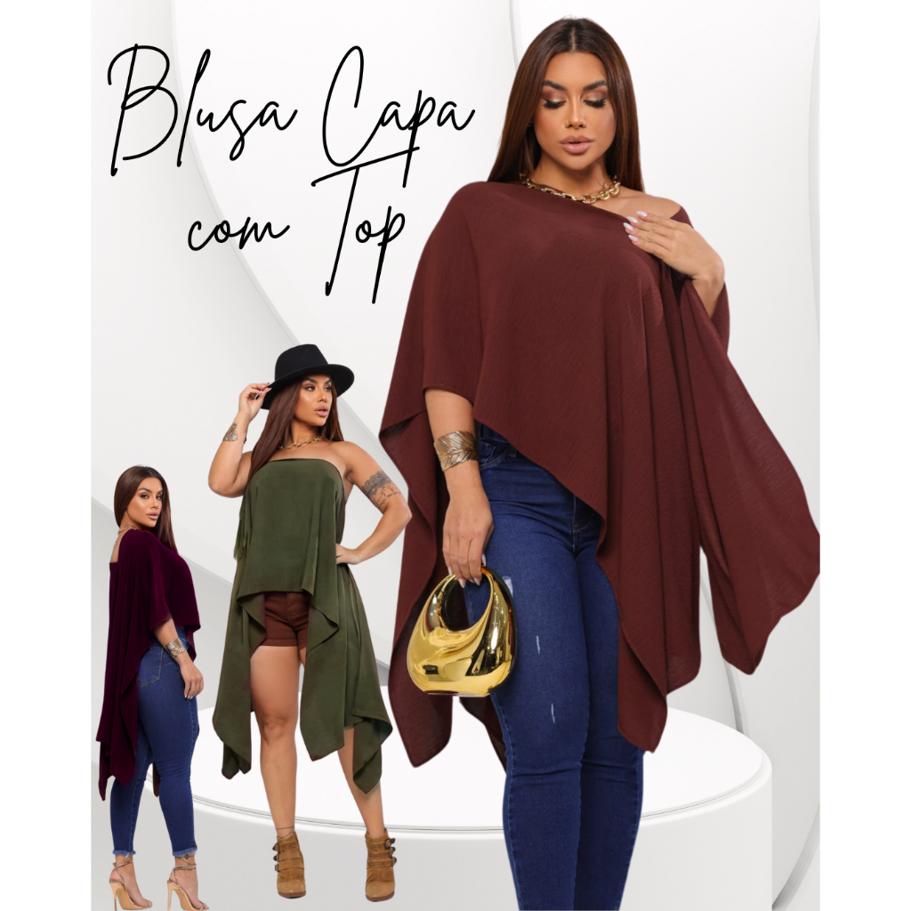 Blusa Capa Boho Chic Com TOP Feminina | Blusa Tendência | Blusa Feminina | Blusa …