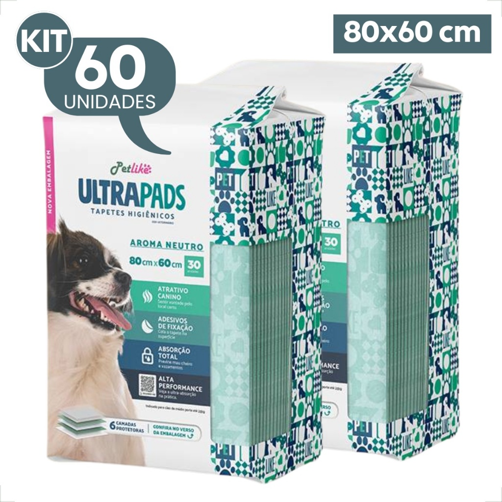 Kit 2 Tapete Higiênico Ultra Pads 80x60 Neutro - 60 Unidades em Oferta na Shopee