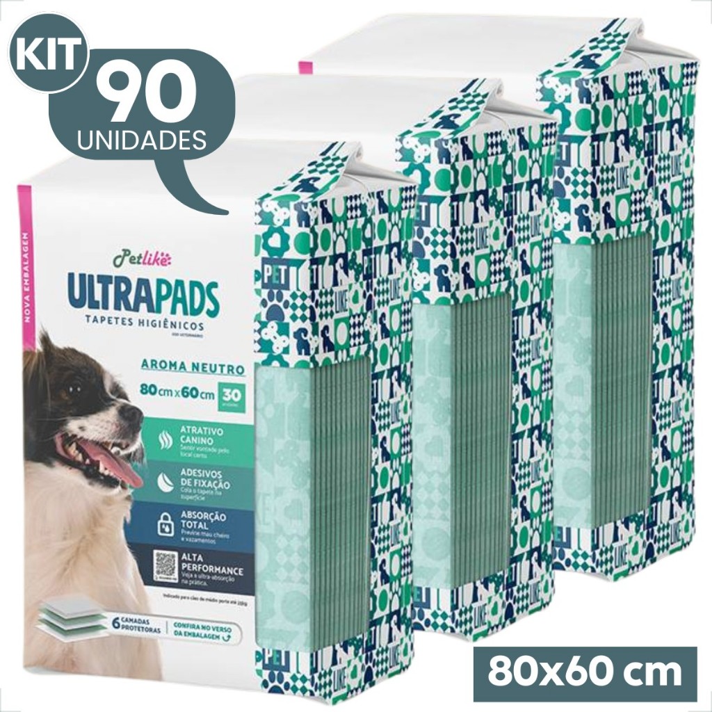 Kit 3 Tapete Higiênico Ultra Pads 80x60 Neutro - 90 Unidades em Oferta na Shopee