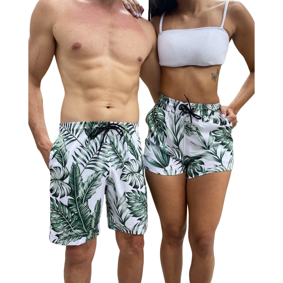 Shorts kit-casal, Moda Praia, Academia,  Piscina, Com Elastano, Costela de Adao Looks combinando