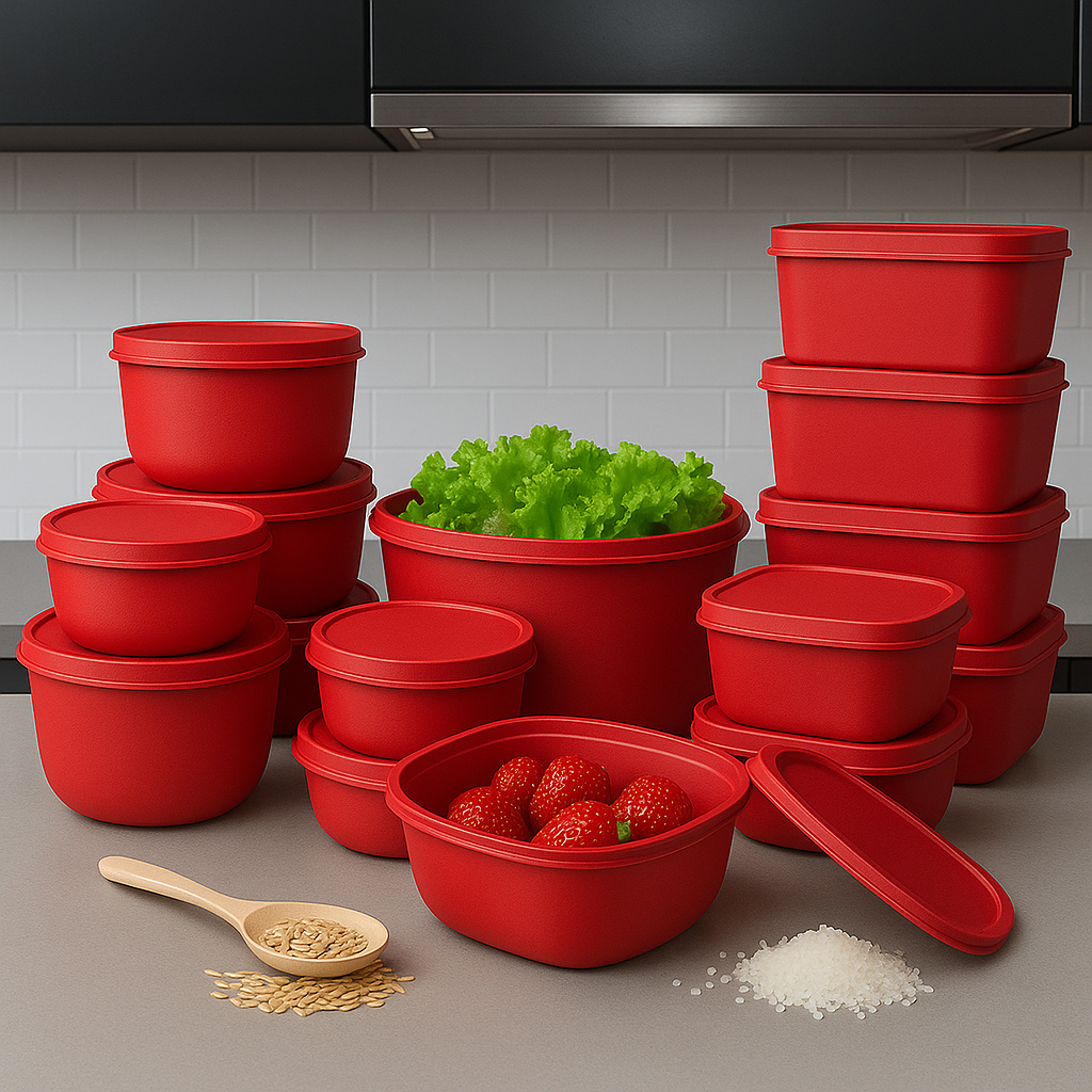 Kit Organizadores de Cozinha – 15 Potes Plásticos com Tampa Hermética | Micro-ondas, Freez...
