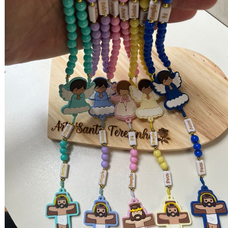 TERÇO INFANTIL PERSONALIZADO COM NOME,TERÇO ANJO DA GUARDA CATEQUESE BATISMO E PRIMEIRA COMUNHÃO