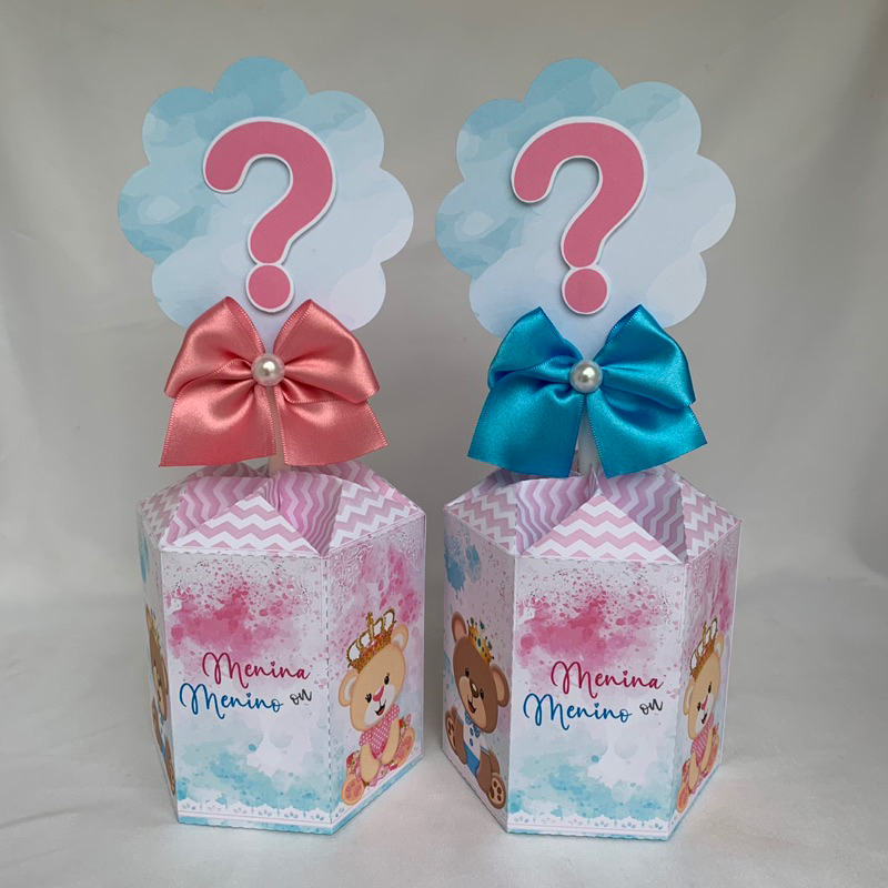 Centro de Mesa Personalizado- Chá Revelação Ursinho realeza - Ursinho Príncipe e Ursinha Princesa/Chá Azul e Rosa