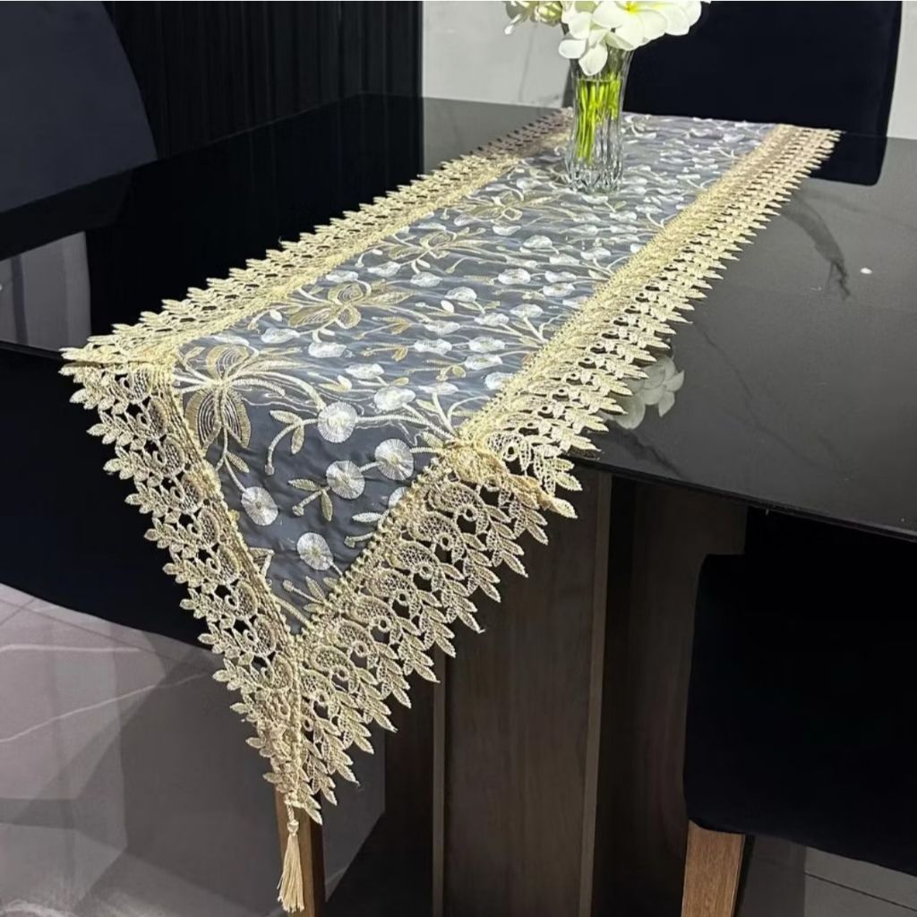 Caminho de Mesa Renda Guipir Bordado Trilho Luxo 1,20m e 2,20m Centro de mesa