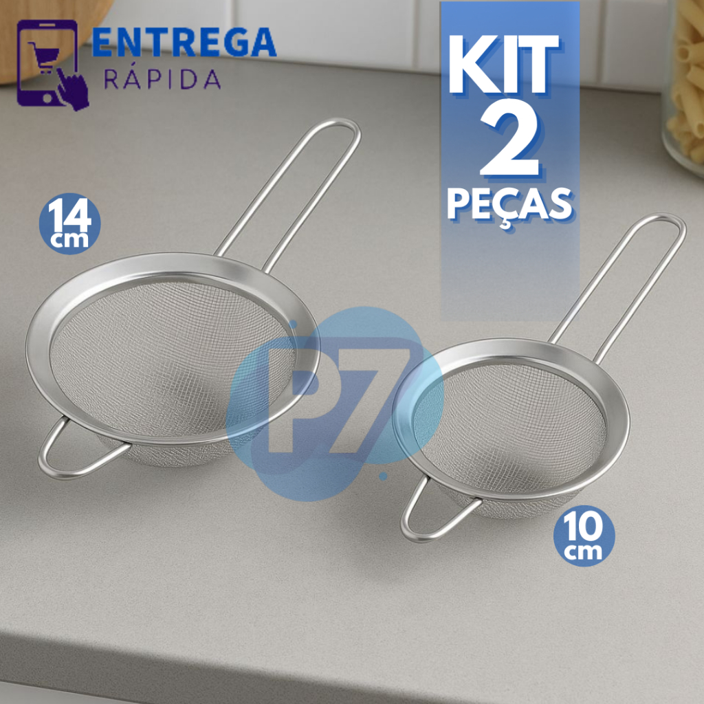 Kit 2 Peneiras de Cozinha em Aço Inox 10cm e 14cm – Utensílios Multiuso Resistentes