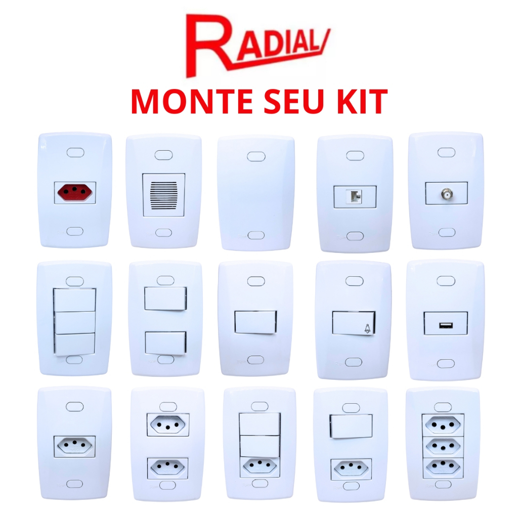 Radial Linha Marmore Branco Tomada Interruptor 4x2 10A/20A Tomadas Simples 10a tomada 20a Tomada com tecla espelho