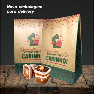 Saco Kraft Delivery Entregue com Carinho | 50 unidades Tamanho (M) em Oferta na Shopee
