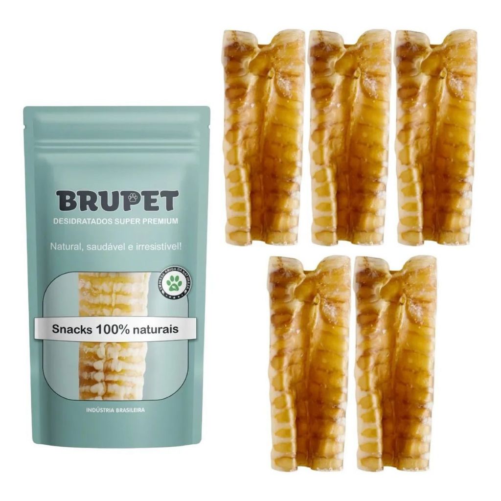 Traqueia Bovina Desidratada Mordedor Petisco 100% Natural para Cães Brupet 5 unidades