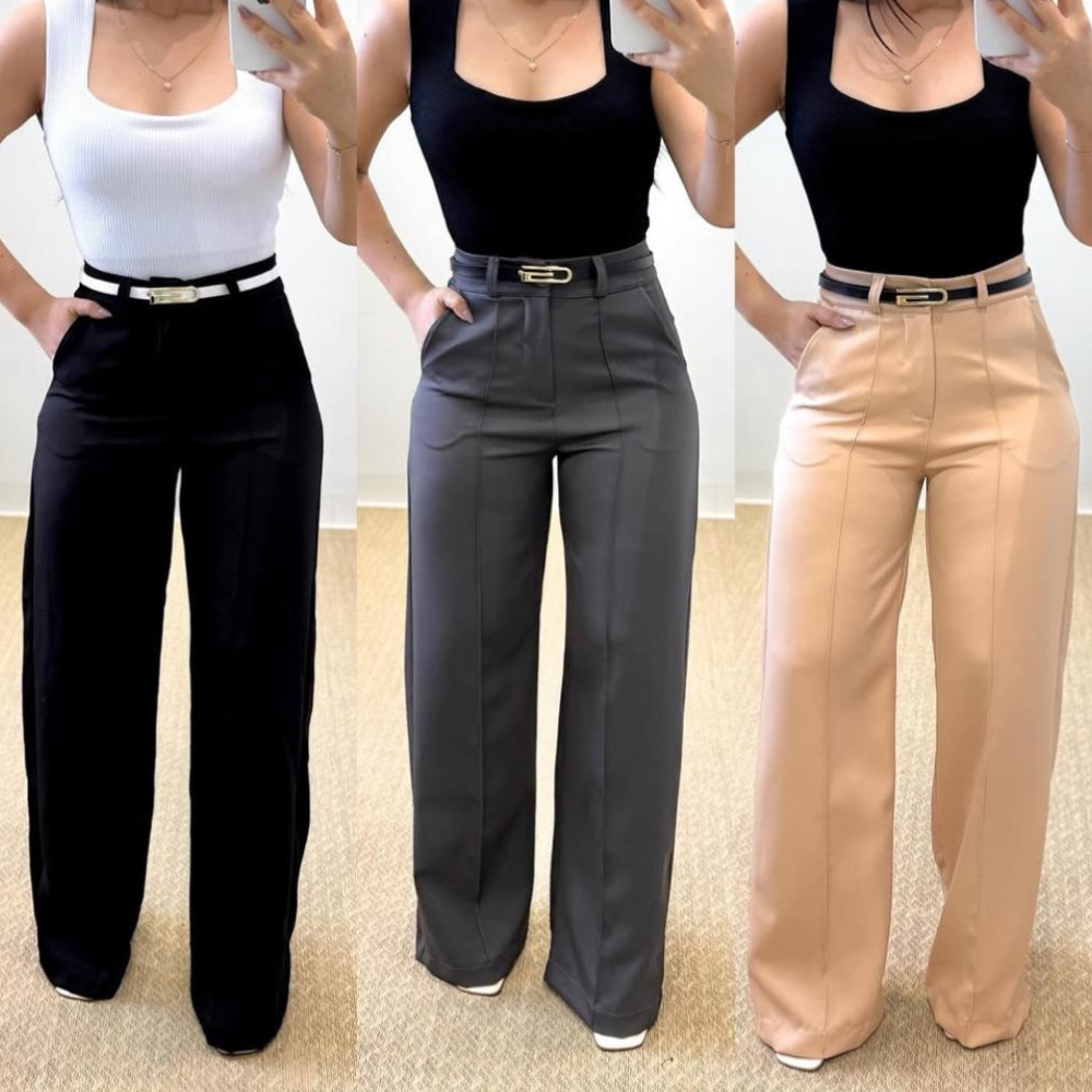 Calça Pantalona Alfaiataria Feminina Cintura Alta Social Premium em Oferta na Shopee