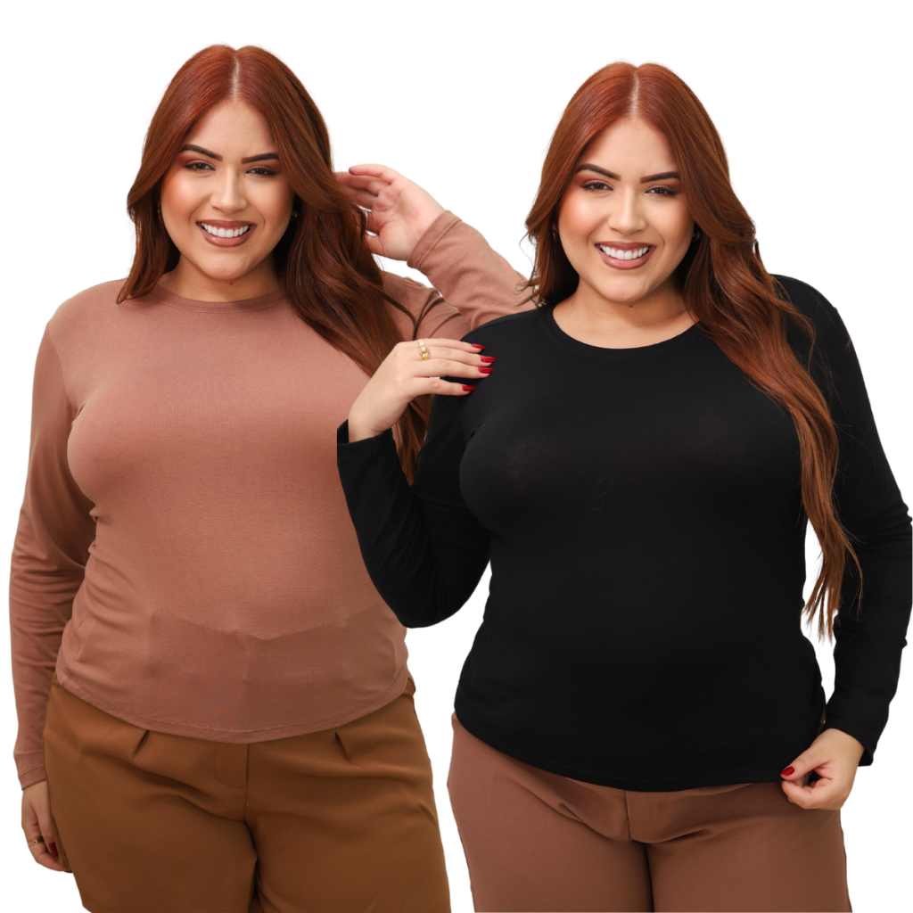 Kit 2 Blusa Feminina de Frio Manga Comprida Gola Careca Blusinha Segunda Pelo Plus Size
