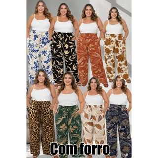 calça pantalona femenina plus size G1 G2 G3 estampada cintura alta e forro interno em Oferta na Shopee