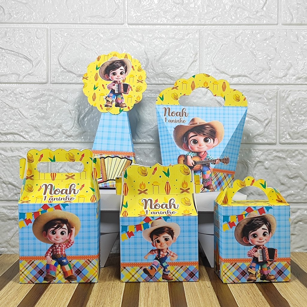 Kit Festa Personalizados FESTA JUNINA menino Lembrancinhas Caixinhas de aniversário para festa - PEGUE E MONTE