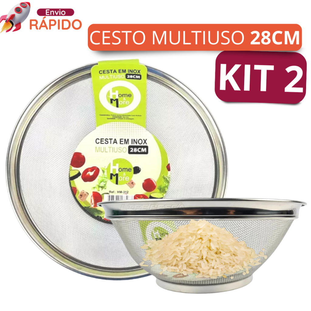 2 Cesta Escorrer Multiuso Inox 28cm Escorrer Arroz Macarrão Verduras Frutas Cozinhar no Vapor em Oferta na Shopee