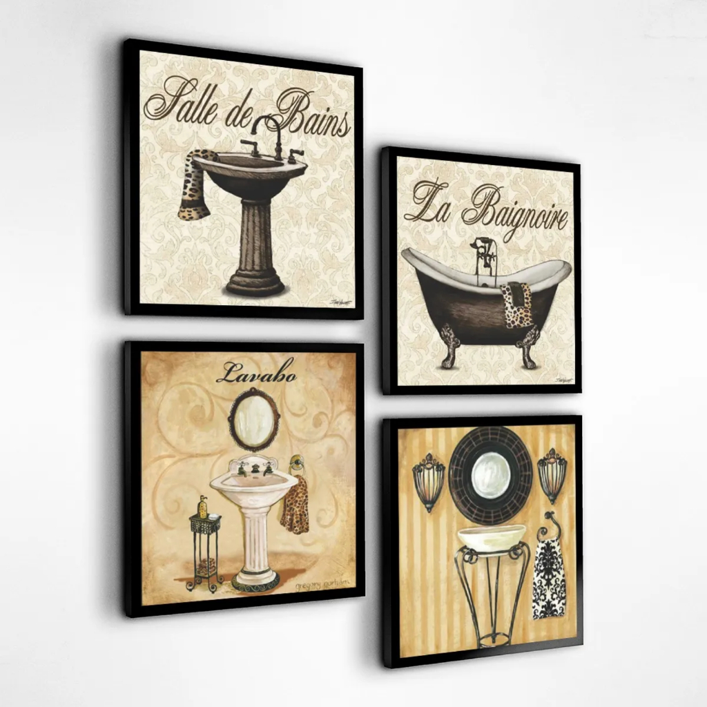 Kit 4 Quadros Decorativos Lavabo Toalete Banheiro Retro em Oferta na Shopee