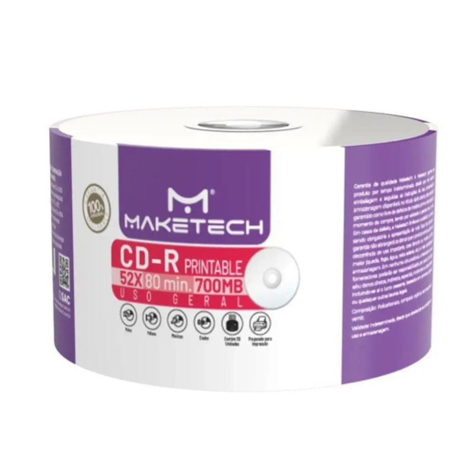Detalhes do Pacote com 10 Mídias Virgens Maketech CD-R 700MB 80min – 52x de Velocidade