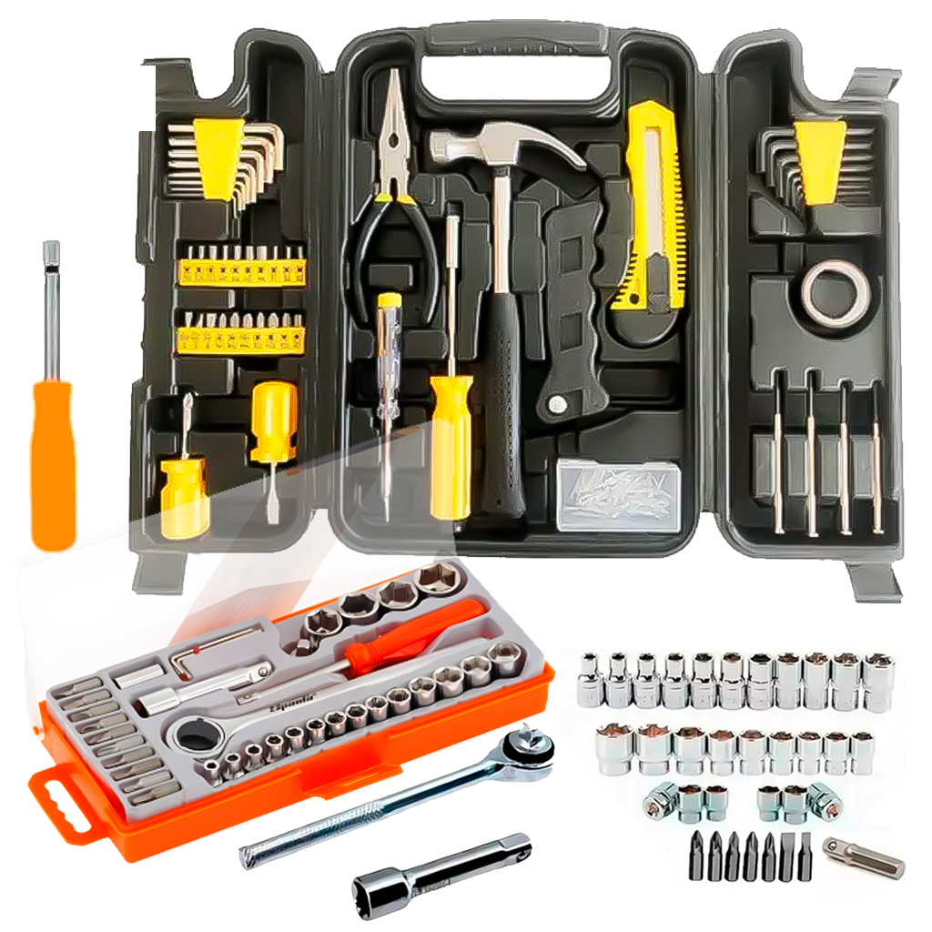 Kit Jogo Ferramentas 240 Pecas Semiprofissional Maleta Serviço Gerais + Soquetes Bits Chave Catraca