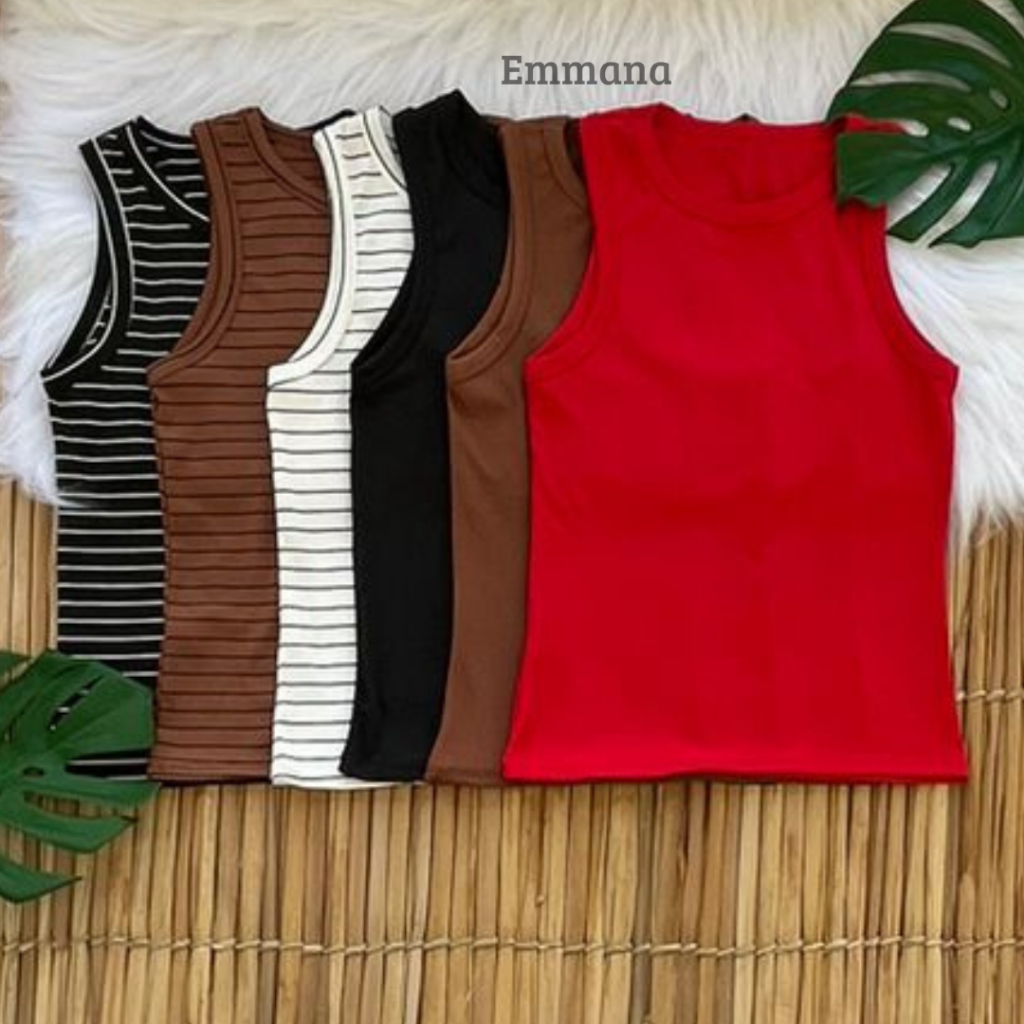Kit 6 Regata Canelada Feminina Liso/Listrado Blusa Básica Camiseta Casual