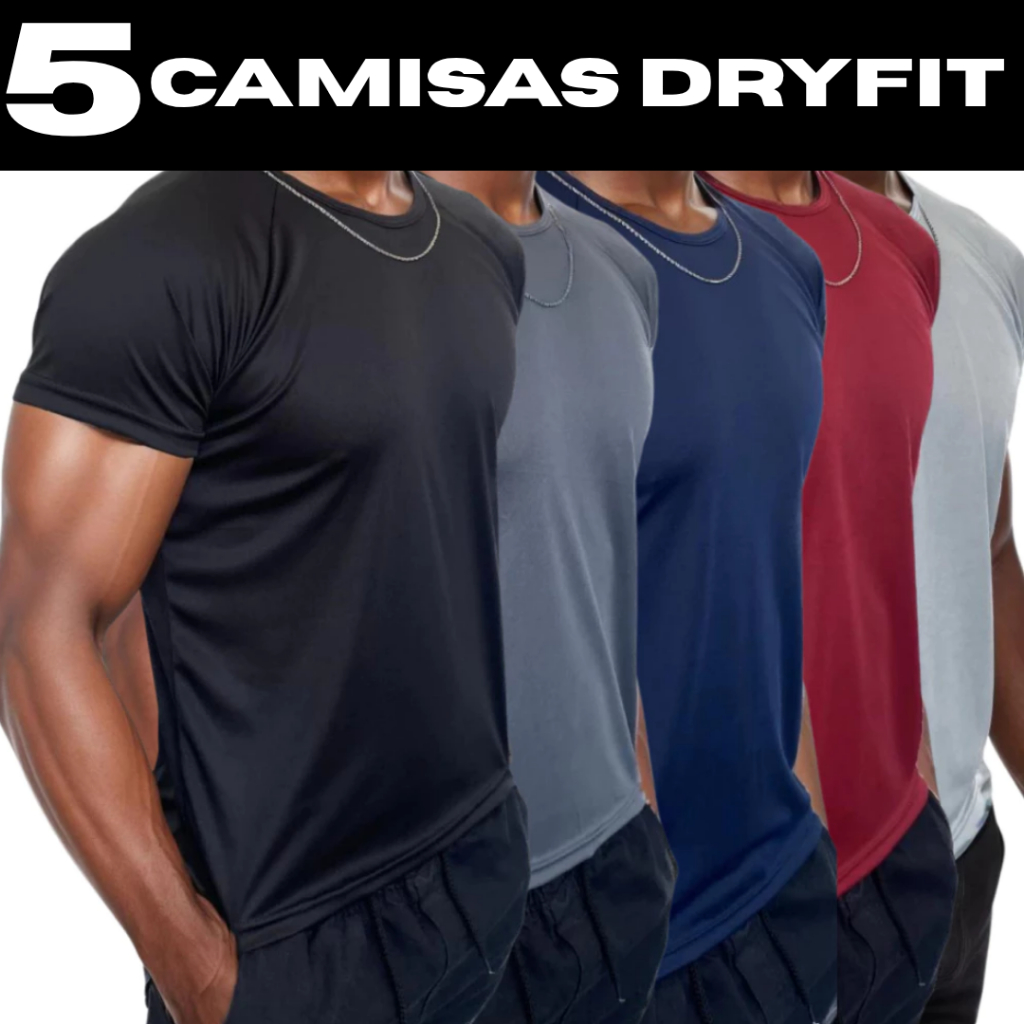Kit 5 Camisas Dry Fit Masculina - Casual - Treino - Academia - Esportes - Exercícios - Corrida em Oferta na Shopee